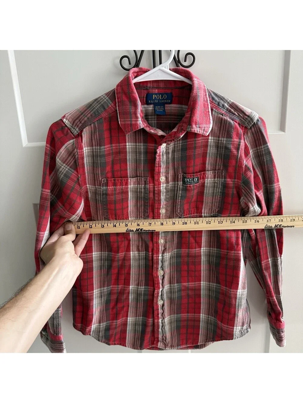 Polo Ralph Lauren Flannel Shirt Youth M 10-12 Red Plaid Cotton Vintage Style